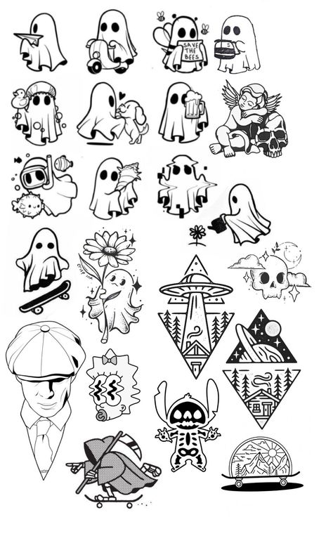 Haunted House Tattoo Small, Funny Ghost Tattoo, Cute Ghost Sketch, Ghost Tattoo Design, Mini Ghost Tattoo, Cute Ghost Tattoo, Tato Flash, Traditional Tattoo Outline, Halloween Tattoo Flash