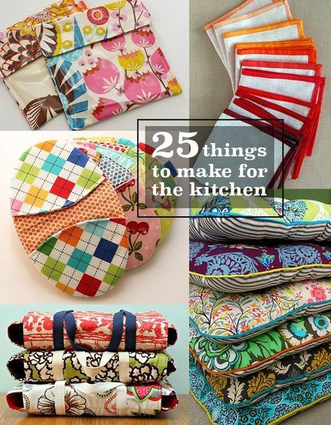 25 things to make and sew for the kitchen! #DIY Sew Ins, Syprosjekter For Nybegynnere, Types Of Kitchen, Things To Sew, Diy Sy, Costura Diy, Beginner Sewing Projects Easy, Things To Make, Diy Couture