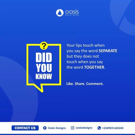 Social Media Content 
Blue
Graphics Design
Digital Marketing
Brand Identity
Flyer Design
Poster design
Oasis Designs
New 
Daily contents
Best
Creative 
Content Marketing
Content creation 
Facts
Did you know Did You Know Ads, Did You Know Post Design, Did You Know Creative Ads, Did You Know Post, Did You Know Design, Valentine Designs, Festival Post, Agency Website Design, Color Design Inspiration