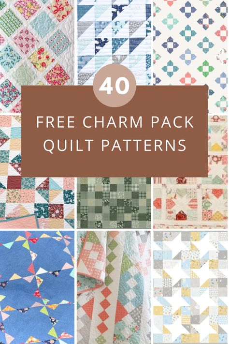 Check out this list of 40 FREE charm pack quilt patterns designed with beginner quilters in mind. Browse the selection of traditional and modern quilt patterns. Dust off those charm packs and use up your stash of 5" squares with these charm square quilt patterns. Quilt Blocks From Charm Packs, Patchwork, 36 Inch Square Quilt Pattern, Quilt Charm Pack Patterns, Charm Pack Ideas, Charm Pack Friendly Quilt Patterns, Two Charm Pack Quilt Patterns, Charm Quilts Ideas, 5 In Square Quilt Pattern