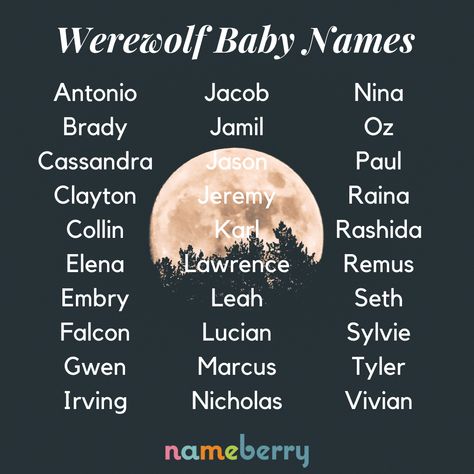 Werewolf baby names for your Halloween Baby! #halloween #babynames #halloweenbaby #werewolf Werewolf Name, Wolf Boy, Southern Baby Names, Writing Inspiration Tips, Unisex Baby Names, Best Character Names, Fantasy Names, Boy Name