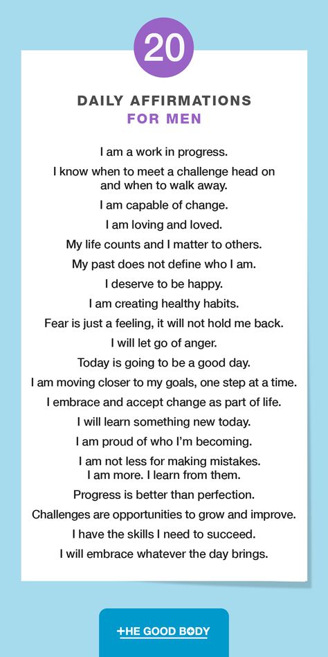 Mens Positive Affirmations, Affirmations For Men Positive, Daily Affirmations For Black Men, Affirmation For Men, Daily Affirmations For Men, Motivational Quotes For Men, Let Go Of Anger, Daily Mantras, Daily Mantra