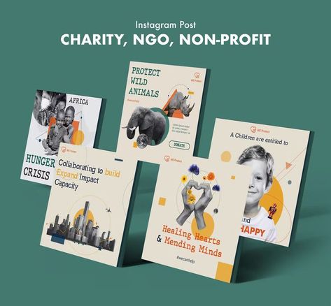 Charity, NGO, Non-Profit Instagram Post Templates PSD Non Profit Advertising Ideas, Non Profit Design Inspiration, Nonprofit Campaign Design, Non Profit Brochure Design, Non Profit Social Media Posts, Non Profit Graphic Design, Charity Social Media Design, Nonprofit Social Media Design, Collage Social Media Post