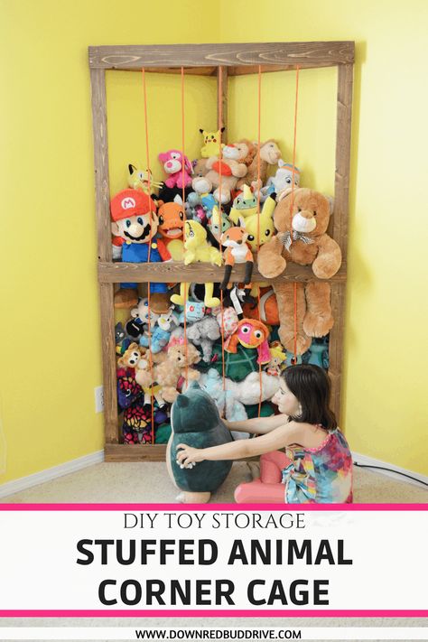 Stuffed Animal Corner Cage | Stuffed Animal Holder | DIY Stuffed Animal Holder | Stuffed Animal Storage | DIY Stuffed Animal Storage | Toy Storage | DIY Toy Storage | Stuffed Animal Zoo | Stuffed Animal Jail | Zoo for Stuffed Animals | DIY Stuffed Animal Zoo | DIY Stuffed Animal Jail | Down Redbud Drive #toystorage #stuffedanimalstorage #diytoystorage #diyfurniture Organisation, Stuffed Animal Corner, Stuffed Animal Storage Diy, Cali House, Stuffed Animal Holder, Craft Organization Diy, Baby Room Storage, Baby Toy Storage, Diy Bedroom Storage