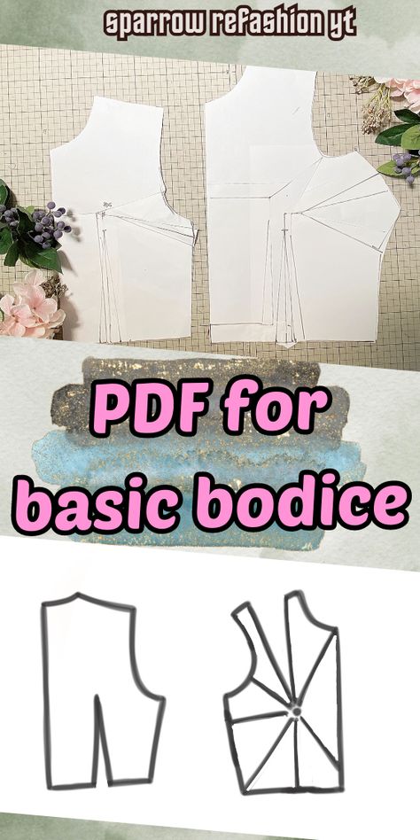Unlock endless sewing possibilities with my free PDF pattern for a basic bodice! 🧵✨ Whether you're a beginner or a pro, this step-by-step tutorial makes it a breeze to create a foundation for stunning garments. Download now and start your creative journey! Dress Bodice Pattern Free, Basic Bodice Pattern Pdf Free, Queen Anne Neckline Pattern Drafting, How To Make Sewing Patterns, Sewing Lessons For Beginners Step By Step, Diy Bodice, Bodice Pattern Free, Basic Bodice Pattern, Basic Bodice
