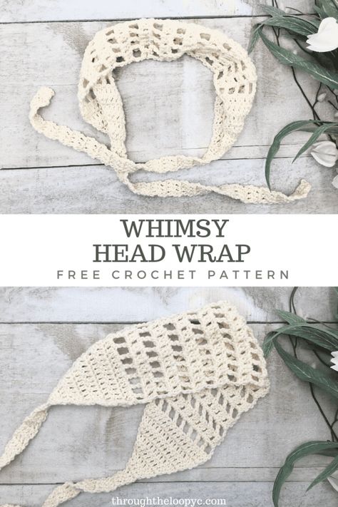 Whimsy Head Wrap - Free Pattern - Through The Loop Yarn Craft Crochet Eye Headband, What To Make With Wool Yarn, Crochet With Small Yarn, Crochet Handkerchief Headband, Crochet Headwrap Pattern, Single Yarn Crochet Patterns, Free Crochet Top Patterns For Beginners, Grocery Bag Holder Pattern Crochet, Cute Crochet Headband Patterns