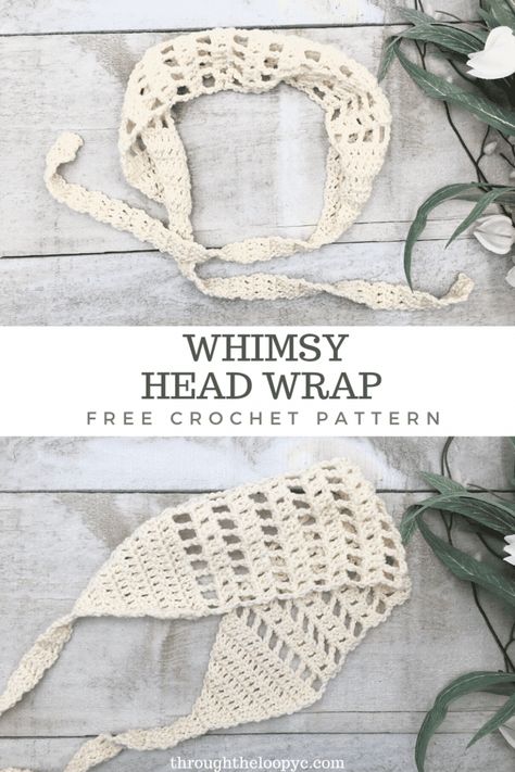 Whimsy Head Wrap - Free Pattern - Through The Loop Yarn Craft Crochet Eye Headband, 150g Crochet Patterns, Crochet Headwrap Pattern, Crochet Handkerchief Headband, Crochet Projects Without Stuffing, What To Make With Wool Yarn, Single Yarn Crochet Patterns, Crochet Spring Accessories, Cute Crochet Headband Patterns