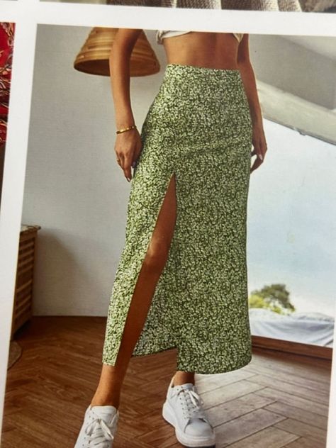 Boho Skirt Outfit, Skirt With Split, Long Floral Skirt, Long Skirt Outfits, Spring Skirts, Boho Skirts, Outfits Spring, Outfits Verano, Summer Skirts