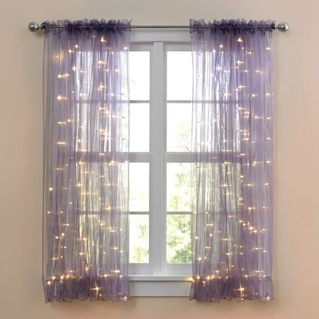 Brylanehome 63" Pre-Lit Rod-Pocket Curtain Panel, Purple.Illuminate your window with this lighted curtain featuring 60 LED lights and a timer function that runs 6 hours on/18 hours off. Dimensions: 54"W x 63"LIndoor use onlyUses 3 AA batteries (not included)Polyester/PVC/plastic/steel/glassWipe clean with dry clothImported . About the brand: Making Homes Beautiful. Since 1998, BrylaneHome has been dedicated to offering colorful comfort, classic design with a twist and outstanding valueso you can Sheer Curtains With Lights, Curtains With Lights, Lavender Curtains, Lavender Bedroom, Purple Bedroom Decor, Purple Room Decor, Lavender Room, Purple Curtains, Window Sheers