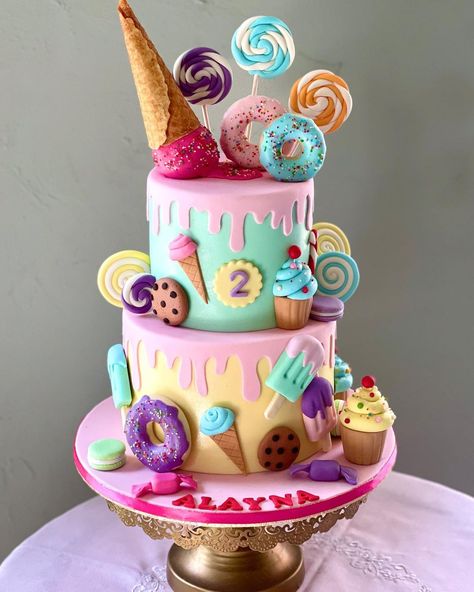 Candy land themed cake :) #candy #candybar #candycandy #candylovers #cake #bakery #baker #lollipop #icecream #doughnuts #melt #birthday… | Instagram Candy Land Cake Design, Candy Themed Cake Ideas, Candy Cake Birthday, Candyland Theme Cake, Candy Theme Cake, Donut Birthday Cake, Kawaii Party, Candyland Cake, Candy Theme Birthday Party