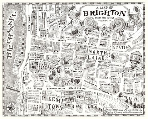 Map of Brighton Brighton Map, Coffee History, Travel Sketchbook, Hand Drawn Map, Drawn Map, Brighton And Hove, Fantasy Map, Illustrated Map, Map Design