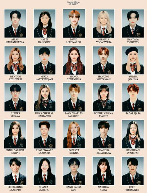 Highschool In Jakarta Yearbook, Private School Yearbook, Fake Yearbook Photoshoot, Kpop Year Book, Book Year School Photoshoot, School Photo Album Ideas, Kpop School Concept, Aesthetic Yearbook Photos, School Class Photo Ideas Group