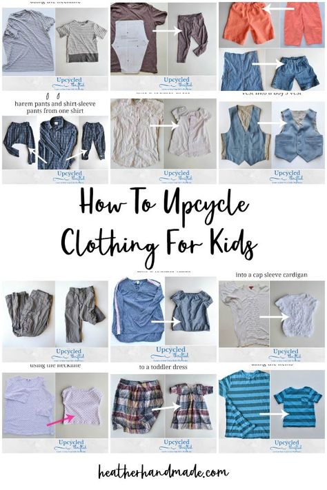 Learn how to upcycle clothing for kids using adult clothing that is readily found in thrift stores. There are upcycling tutorials for boys, girls, and babies. It is wonderful to share upcycling tips and tutorials with you! I love sharing my passion of sewing and upcycling. I love upcycling because it saves time, it saves money, it helps save the environment, and it saves memories. Patchwork, Upcycling Tutorials, Peasant Dress Patterns, Upcycle Kids, Clothes Upcycle, Upcycle Clothing, Kids Clothes Diy, Upcycle Clothes Diy, Sewing Baby Clothes