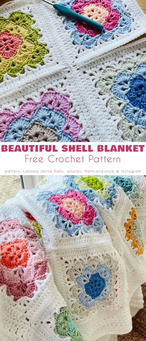 Crochet Blanket Patterns For Beginners, Crochet Shell Blanket, Motifs Afghans, Granny Square Crochet Patterns, Granny Square Crochet Patterns Free, Confection Au Crochet, Crochet Bedspread Pattern, Crochet Afghan Patterns Free, Crochet Blanket Designs