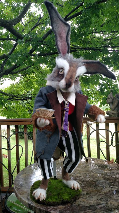 The Crazy March Hare by Stevi T  has traveled from the tea party. Needle felt creation measuring 30" tall March Hare Costume, Alice In Wonderland Clipart, Little Bunny Foo Foo, Alice In Wonderland Diy, Alice In Wonderland Decorations, Alison Wonderland, Alice In Wonderland Illustrations, Alice In Wonderland Characters, Disney Themed Outfits