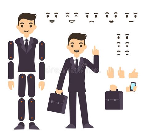 Businessman Character Animation Stock Vector Businessman Cartoon, Animation Character Drawings, Learn To Draw Faces, Templat Kotak, Vector Illustration Character, Inkscape Tutorials, Vector Animation, Draw Faces, Flash Animation