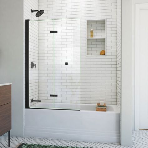 DreamLine Aqua-Q Fold 36 W X 58 H Frameless Tub Door | Wayfair Tub Shower Doors, Bathtub Shower Combo, Tub Door, Frameless Door, Bathroom With Tub, Bathroom Tub Shower, Bathtub Doors, 2 Number, Tub Doors