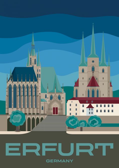 Bremen, Erfurt, Erfurt Germany, Vintage Postcards Travel, Tourism Poster, Travel Ads, Book Cover Illustration, Travel Postcard, Cathedral Church