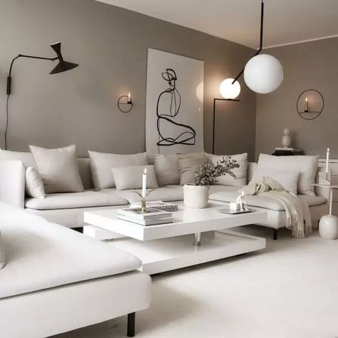 White Sofa Living Room, Black Living Room, Neutral Living Room, Living Room Scandinavian, Scandinavian Living, Home Design Living Room, Hus Inspiration, White Living Room, Living Room White