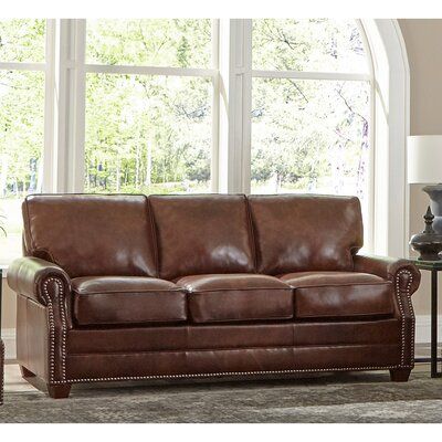 17 Stories Lyndsey Leather Sofa Upholstery Color: Brown Leather Sofa Bed, Sofa Bed Brown, Top Grain Leather Sofa, Leather Sleeper Sofa, Grey Sofa Bed, Genuine Leather Sofa, Leather Sofa Bed, Upholstery Bed, Brown Leather Sofa