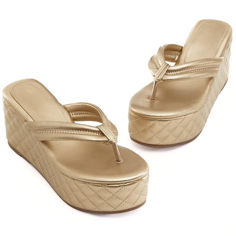 PRICES MAY VARY. ➤HEIGHT: The platform measures approximately 3.5 inches. ➤DESIGN: The slip-on high platform wedges is covered in a quilted pattern and wide upper straps, which are stitched to create a trendy puffy look and feeling for you. Available in 4 colors, you can choose any pair of shoes you like best. Let these flip flop sandals bring you summer fun. ➤FEATURES: These chic wedge slides sandals are composed of high quality material, eco-friendly fuax leather, round open toe, wide upper st Pie, Wedge Slides, Pattern Flip Flops, Casual Wedges, Platform Flip Flops, Shopping Party, Wedges Shoes, Sandal Platform, Quilted Pattern