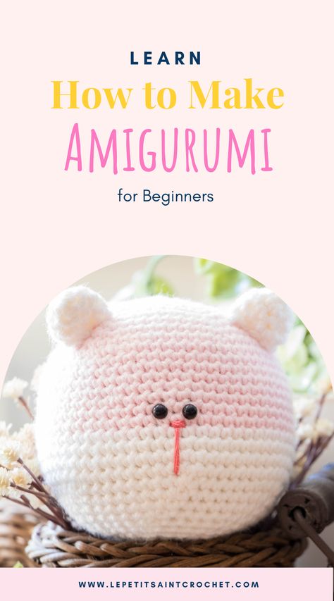 pink and white amigurumi cat Amigurumi Patterns, Easiest Beginner Amigurumi, How To Amigurumi Crochet, Beginning Amigurumi Free Pattern, Beginner Amigurumi Crochet, Beginning Amigurumi, Amigurumi Small Free Pattern, Crochet Arigumi Free Pattern Easy, Easy Amigurumi Free Pattern Beginner