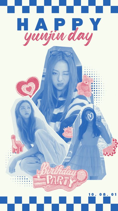 Huh Yunjin Birthday, Kpop Bday Poster, Yunjin Posters, Yunjin Lesserafim Poster, Birthday Poster Design Ideas, Birthday Graphic Design Poster, Birthday Kpop Poster, Happy Birthday Graphic Design Poster, Lesserafim Poster Edit