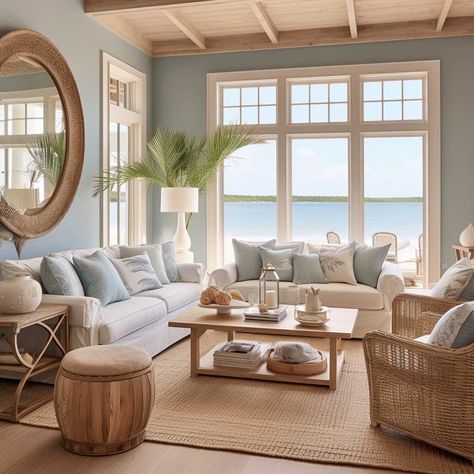 Windsor Florida Interiors, Breezy Living Room Ideas, Modern Beach House Ideas, Coastal Beach Interior, Farmhouse Meets Coastal, Florida Coastal Interior Design, Vacation Home Living Room, Coastal Interiors Design Living Room, Beach Farmhouse Living Room