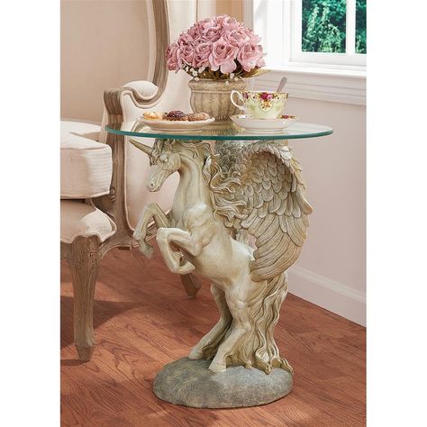 Free 2-day shipping. Buy Design Toscano Mystical Winged Unicorn Sculptural Glass-Topped Table at Walmart.com Winged Unicorn, Unicorn Glass, Unicorn Table, Mystical Unicorn, Glass Top End Tables, Wood End Tables, Design Toscano, End Tables With Storage, Glass Top Table