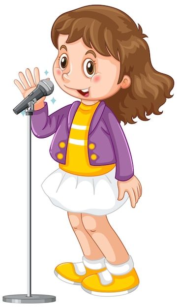 A cute girl singing with microphone Free... | Free Vector #Freepik #freevector #kids-singing #girl-singing #girl-clipart #little Singing Clipart, Singing Drawing, Boy Cartoon Characters, Girl Singing, Music Classroom Decor, Babysitting Crafts, Student Cartoon, Girl Drawing Easy, Kids Singing