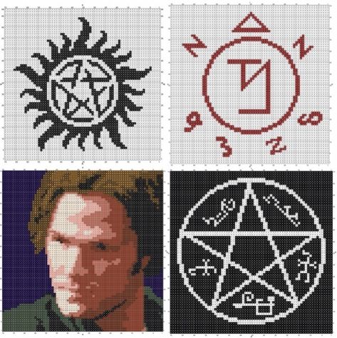 Cross Stitches, Crochet Supernatural, Crochet Cross Stitch, Geek Cross Stitch, Geeky Craft, Nerd Crafts, Geek Crafts, Crochet Cross, Perler Patterns