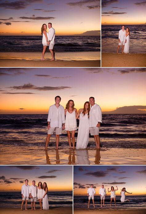 Beach Sunset Family Pictures Outfits, Best Family Beach Pictures, Family Vacation Pictures Beach Pics, Family Pictures In Hawaii Photo Ideas, Family Pictures In Hawaii, Hawaii Family Picture Outfits, Family Of 5 Beach Photos, Hawaii Photoshoot Family, Maui Family Photos
