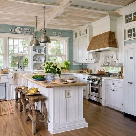 Facebook Cottage Coastal Kitchen, Cottagecore Beach House, Italian House Kitchen, Coastal Granddaughter Kitchen, Coastal Grandma Kitchen, Costal Cottage House, Beachy Cottage Core, Modern Vintage Cottage, Cute Cottage Interior