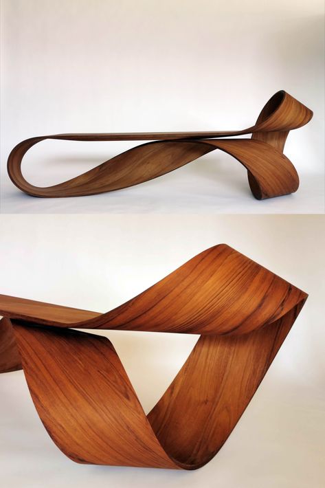 Pierre Renart's new bench Möbius from the Outdoor Ribbon collection is a unique artwork in Teak #pierrerenart #maisonparisienne #lapromenadeducollectionneur #artcraft #art #sculpture #contemporarydesign #design #contemporaryart #frenchcraft #woodart #furnituredesign #interiordesign #frenchhome #decoration #home #homedecor #bench #contemporaryfurniture #seat #woodsculpture #wooddesign #frenchart #frenchcreator #style #furniture #outdoorfurniture #gardenfurniture #patio #teak #curves #curvedwood Tree Inspired Furniture, Organic Design Furniture, Sculpture Furniture Design, Weird Furniture Unique, Ribbon Furniture, Organic Furniture Design, Furniture Inspired By Nature, Outdoor Ribbon, Nature Furniture