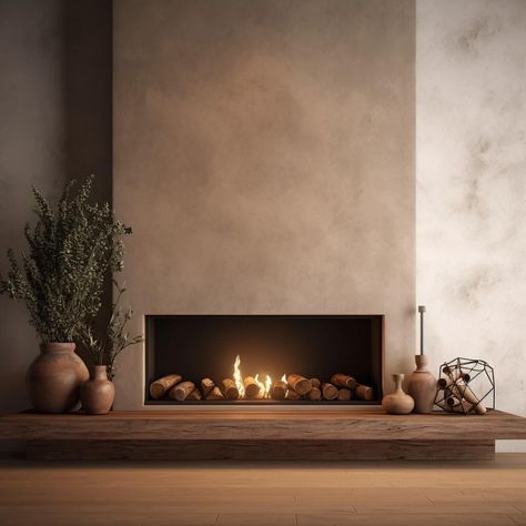 Japandi fireplace - 11 Stunning but Modest Examples Scandinavian Great Room, Bali Fireplace, Back Of Fireplace Ideas, Japandi Chimney, Interior Wall Fireplace, Japandi Style Fireplace, Fireplace In The Living Room, Scandinavian Interior Fireplace, Organic Fireplace Design