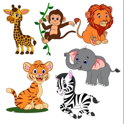 Safari Cartoon Animals, Animals Clipart For Kids, Safari Animals Printables, Wild Animals Cartoon, Printable Safari Animals, Zoo Clipart, Animal Theme Nursery, Safari Animals Clipart, Baby Jungle Animals