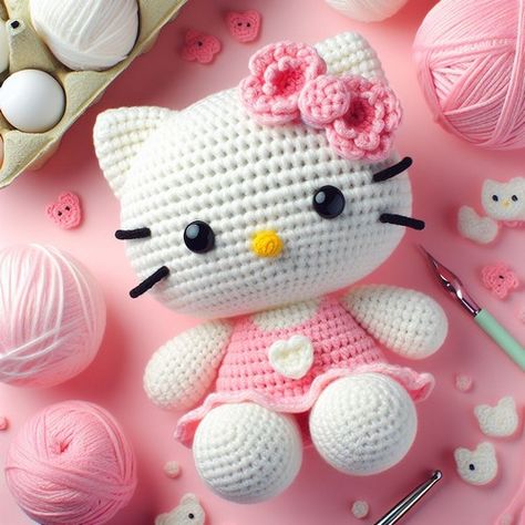 Yarn Diy Projects, Hello Kitty Amigurumi, Crochet Hello Kitty, Kitty Amigurumi, 2023 Crochet, Keychain Designs, Hello Kitty Crochet, Crochet Toys Free Patterns, Hello Kitty Crafts