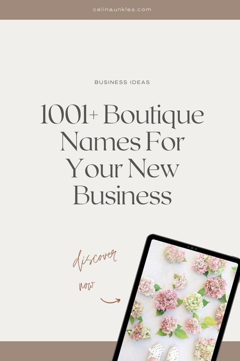 1001+ Boutique Names For Your New Business by Celina Unkles | Digital Entrepreneur and Business Strategist | I teach digital entrepreneurs how to start and grow a profitable online business. In this blog post, I will guide you through a curated list of unique and catchy boutique name ideas. These names are handpicked to inspire, resonate, and reflect the uniqueness of your future boutique. Read more! profitable boutique names, curated boutique names, boutique branding, boutique business ideas Profile Picture For Clothing Page, Naming A Business Ideas, Boutiques Name Ideas, Boujee Business Names, Names For Fashion Brand, Boutique Name Ideas Unique, Business Name Ideas For Jewelry, Boho Boutique Names, Business Name Ideas Clothing