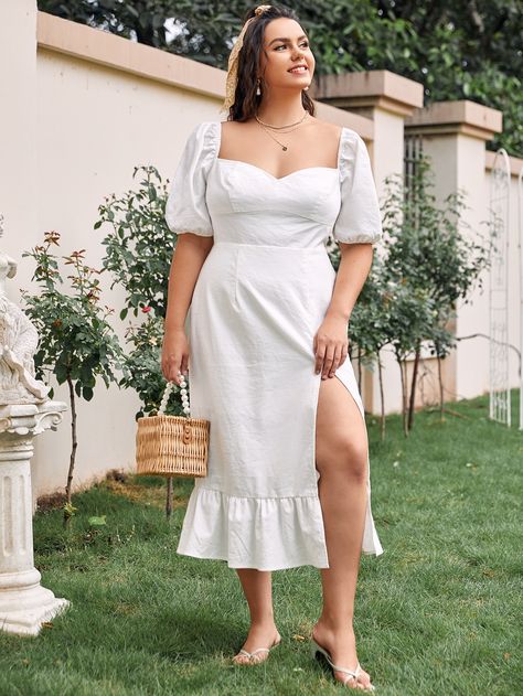 White Dress Casual Outfit, Civil Dress, Belted Long Dress, Beautiful White Dress, High Split Dress, Sleevless Dress, Simple White Dress, Beautiful White Dresses, Split Hem Dress