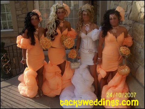 Bad Bridesmaid Dresses, Worst Wedding Photos, Ugly Bridesmaid Dresses, Ugly Wedding Dress, Tacky Wedding, Worst Wedding Dress, Ugly Dresses, Bridesmaid Pictures, Bridesmaids Photos