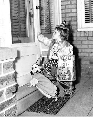 View from the Birdhouse: Dear Abby - Vintage Halloween Dog Photos. Vintage dog photo - Chihuahua and child in clown costumes! History, Instagram, Public Service Announcement, Trick Or Treater, Public Service, Relish, Go Outside, The Outsiders, On Instagram