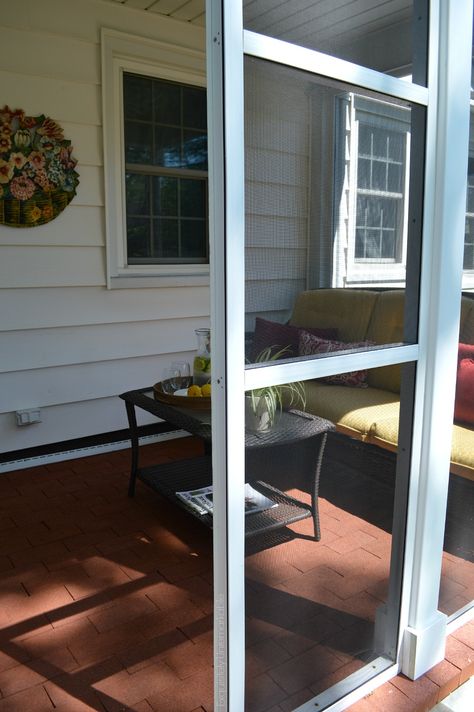 Exquisitely Unremarkable : Screened In Porch~ Our Bug Free Sanctuary Screened In Porch Using Screen Doors, Screened In Porch On A Budget, Screening In Porch Diy, How To Screen In An Existing Porch Diy, How To Screen In A Covered Patio, Screen Porch Sliding Doors, Diy Porch Screening, Diy Screens For Porch, Heated Screened In Porch