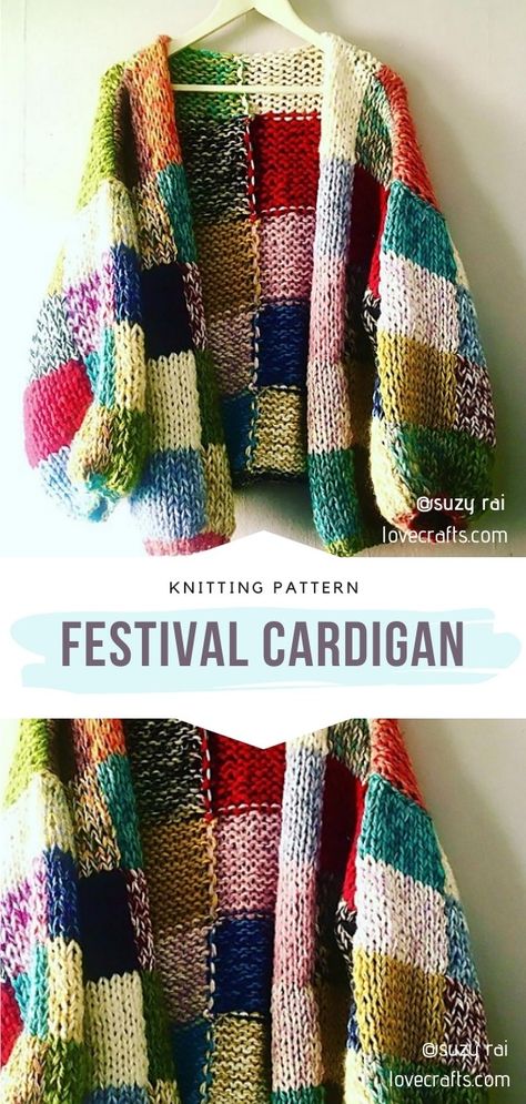 Festival Cardigan Free Knitting Pattern This knit cardigan by suzy rai is absolutely one of a kind! Wouldn't it be just perfect for spring days and summer evenings? #knitcardigan #knitsweater #freeknittingpattern Festival Cardigan Knitting Pattern, 3mm Knitting Patterns, New Knitting Ideas, Free Knitting Pattern For Beginners, Knitting And Embroidery, Color Block Knitting Pattern, Color Block Cardigan Knitting Pattern, Knitted Summer Cardigan Pattern, Knit Chunky Cardigan Pattern Free