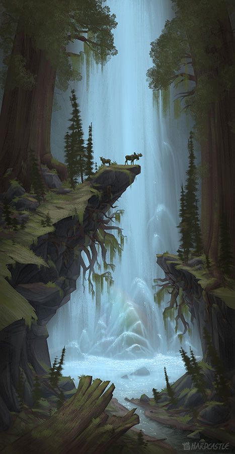 Waterfall Background, Waterfall Wallpaper, Waterfall Art, Waterfall Paintings, Pretty Landscapes, Fantasy Forest, Arte Inspo, Lukisan Cat Air, Fantasy Places