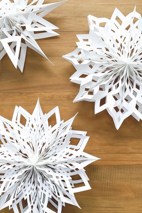 Diy Paper Snowflakes Decorations, Cute Paper Snowflake Designs, Paper Snowflakes Diy 3d, How To Make Paper Snowflakes Templates, 3d Paper Snowflake Patterns Templates, Wax Paper Snowflakes, 3d Snowflake Svg Free Cricut, 3d Paper Snowflakes Templates, Snowflake 3d With Paper