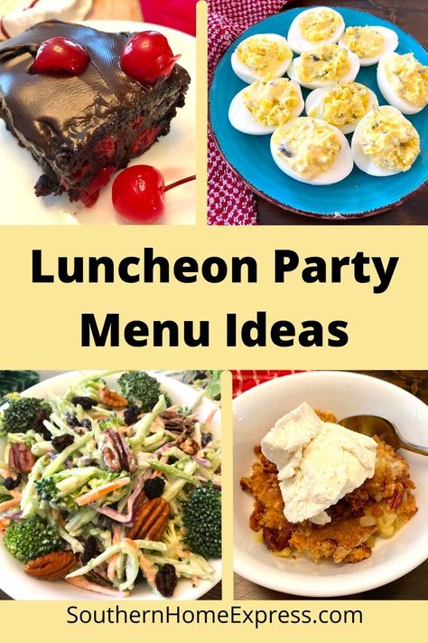 These luncheon party menu ideas are all easy and turn out delicious results. Pick a few and follow the recipes next time you host lunch. Menu For A Crowd, Ladies Luncheon Menu Ideas, Lunch Party Menu, Lunch Party Recipes, Girls Luncheon, Luncheon Recipes, Party Menu Ideas, Easy Menu, Luncheon Menu