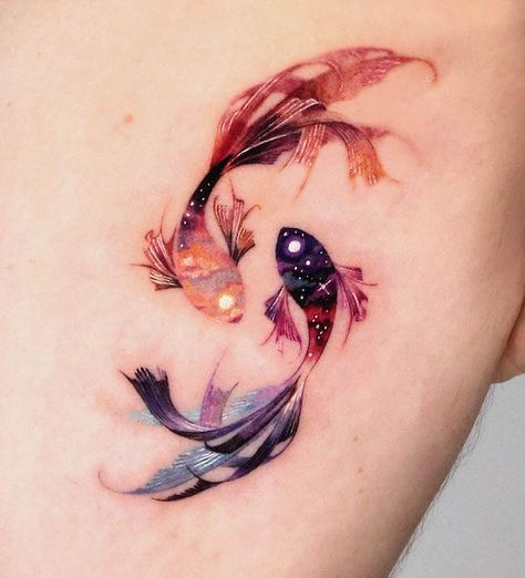 Watercolour Tattoos, Watercolor Fish Tattoo, Pisces Tattoo Designs, Tato Dengan Makna, Colored Tattoo Design, Watercolor Tattoo Flower, Pisces Tattoos, Watercolor Tattoos, Tatuaje A Color