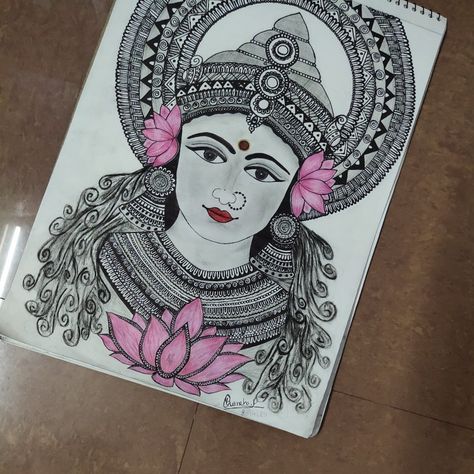 This is a doodle art of god Lakshmi Lakshmi Drawing Art, God Lakshmi, Doodle Faces, Art Of God, Pen Work, Sketches Doodles, Easy Doodle, Dancers Art, Art Sketches Doodles