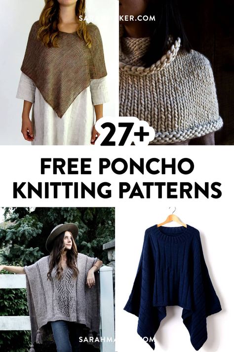 Our go-to poncho patterns for beginners and beyond. There's something for everyone in this collection of free, easy, knit poncho patterns. Ponchos, How To Knit A Poncho For Beginners, Free Knit Poncho Pattern, Easy Knit Poncho, Poncho Knitting Patterns Free, Sarah Maker, Knitted Poncho Patterns Free, Easy Poncho Knitting Pattern, Kerchief Pattern