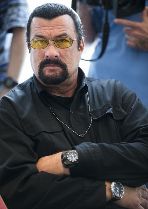 Steven Seagal, he should be added to my actors board but he made it here because he's a real jerk. Steven Segal, Action Movie Stars, Steven Seagal, Rodrigo Duterte, Portia De Rossi, Black Button Down Shirt, Hollywood Actors, Gta San Andreas, The Expendables